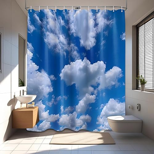 Miniatura 2 de Cortina de ducha con cielo azul y nube blanca, cortinas de ducha de paisaje natural, decoración de baño, bañera, juegos impermeables con 12 ganchos,