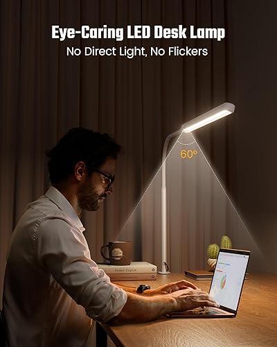 Miniatura 2 de SUPERDANNY Lámpara de escritorio LED de cuidado de los ojos, lámpara de trabajo de cuello de cisne flexible de 360, con abrazadera lateral de