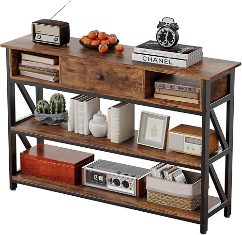 Miniatura 8 de Mexin Mesa consola de 39 pulgadas con 2 salidas y 2 puertos USB, mesa de entrada con cajón y estantes de almacenamiento, mesa de sofá estrecha para