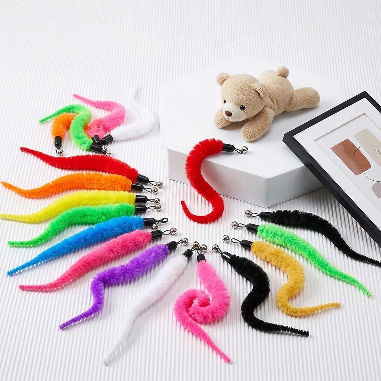 20Pcs Cat Worm Toy Cat Wand Attachment Refill Cats Teaser Toys Feather Toy Attachments Replacements, Interactive Kittens Toys for Indoor and Ourdoor image 3