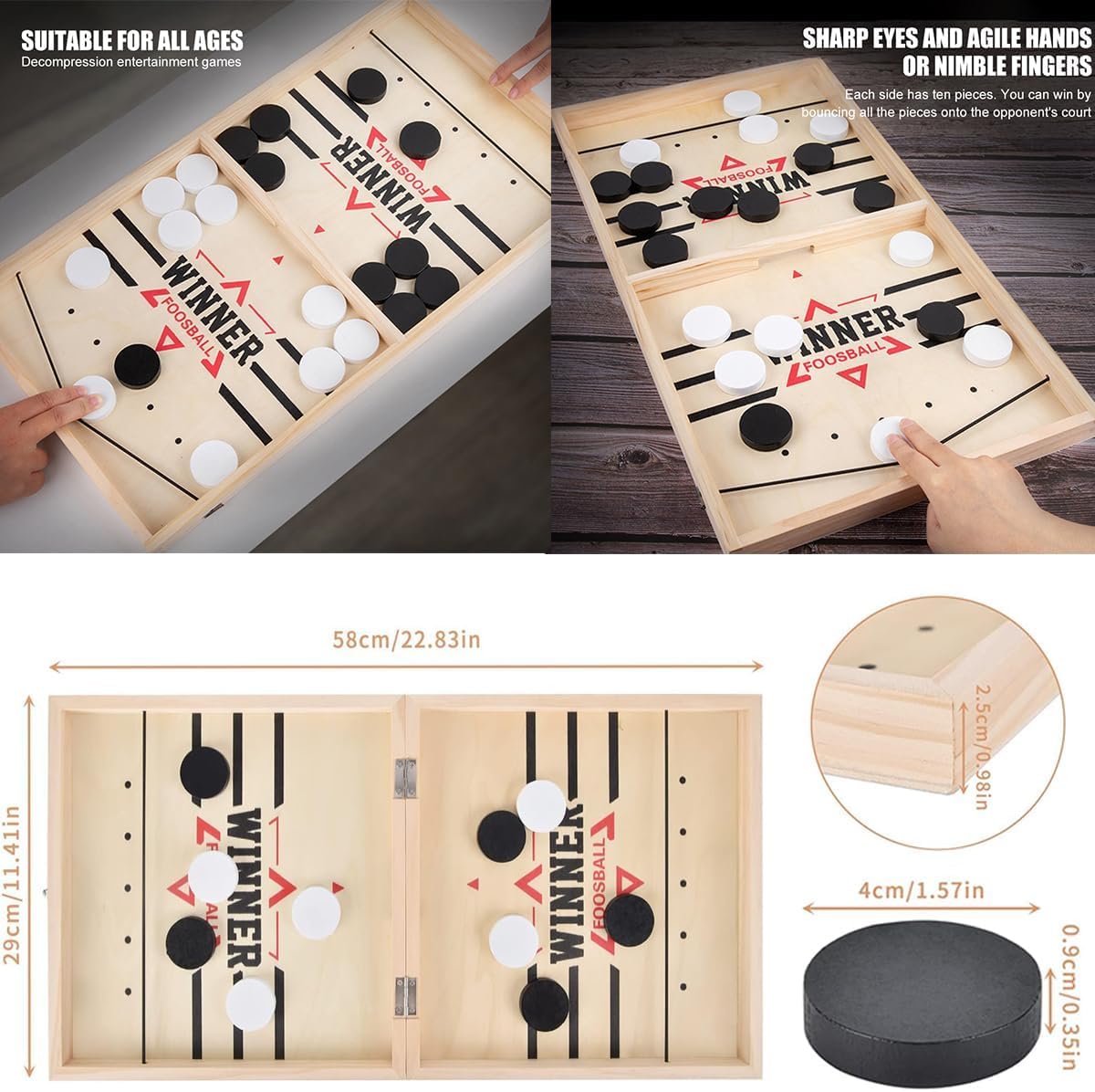 Faltbar Hockey Brettspiel, 2 in 1 Tischhockey Katapult Brettspiel Holz, Fast Sling Puck Game, Portable Schachbrett, Brettspiele für Zwei Spieler with 16 Farben Wasserfarben Set, 6 Stücke Malschablonen