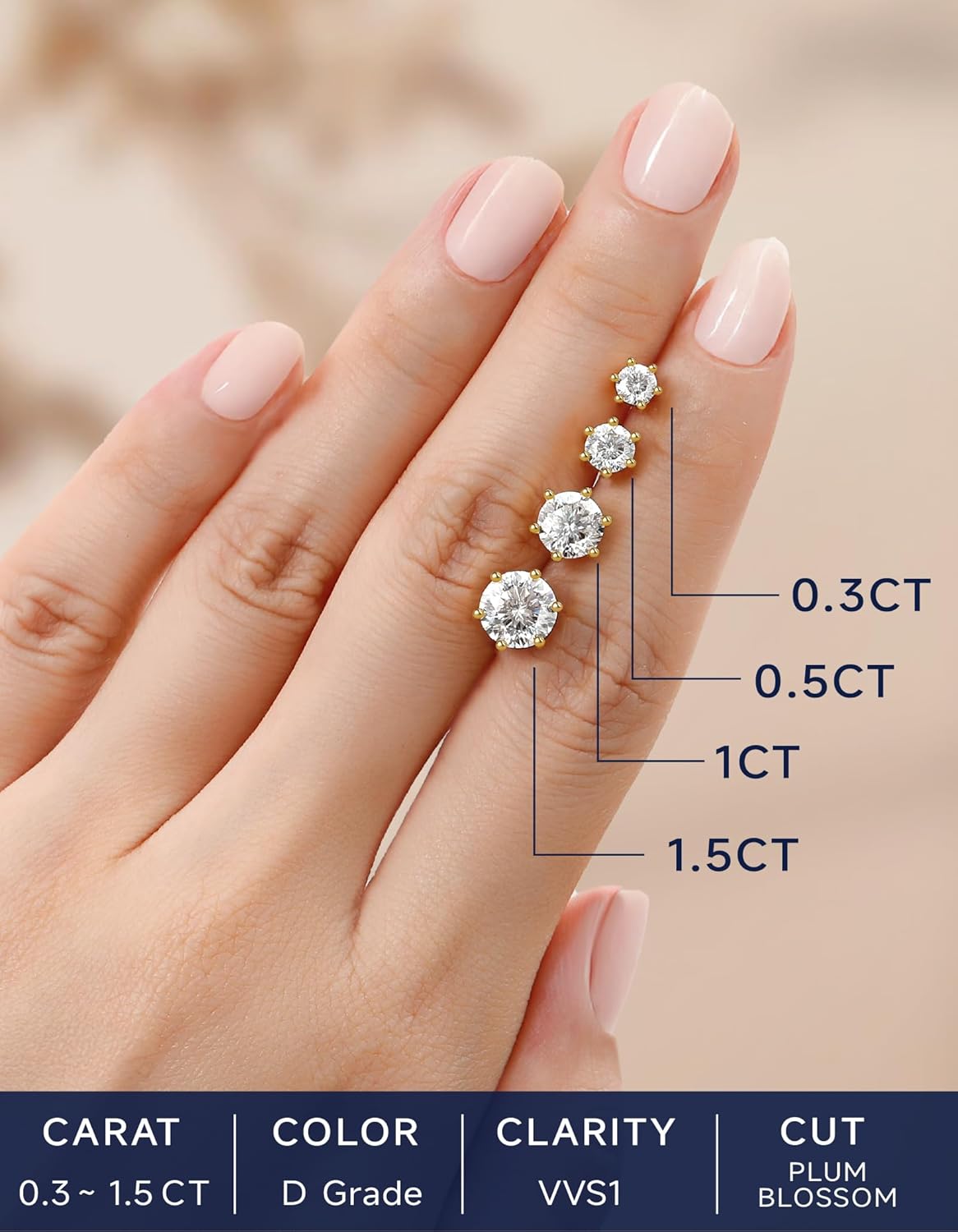 MomentWish 14K Gold Plated Stud Earrings, Birthday Gifts for Women, 1-2 Carat Moissanite Earrings, Lab Created Diamond Earring, Yellow/Rose Gold Plated 925 Sterling Silver Earring Jewelry Women Men - Image 7