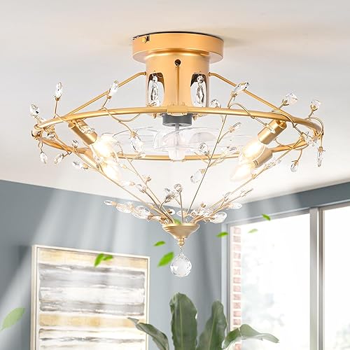 Miniatura 14 de Ganeed - Ventilador de techo estilo Boho de 20 pulgadas con luz, ventilador de techo enjaulado de ratán con luz y control remoto, motor reversible