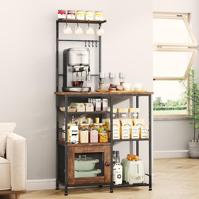 Amazon.com - SWTYMIKI Bakers Rack with Storage - Coffee Bar Cabinet ...