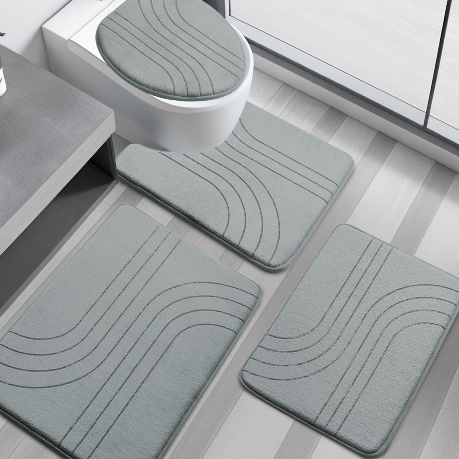 Amazon.com: YIHOUSE Memory Foam Black Bathroom Rug Sets 2 Piece, Ultra ...