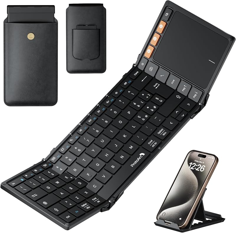 ProtoArc XK01 TP összecsukható Bluetooth billentyűzet touchpaddal, hordozható tablet billentyűzet iOS Android Windows - fekete