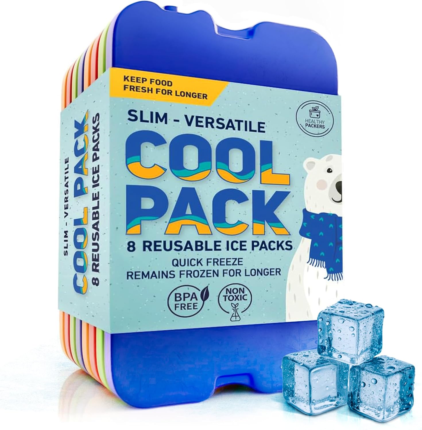Ice Packs for Lunch Bags – Original Cool Pack | Slim & Long-Lasting Reusable Ice Pack for Lunch Box, Lunch Bag and Cooler | Freezer Packs for Coolers (Set of 8)