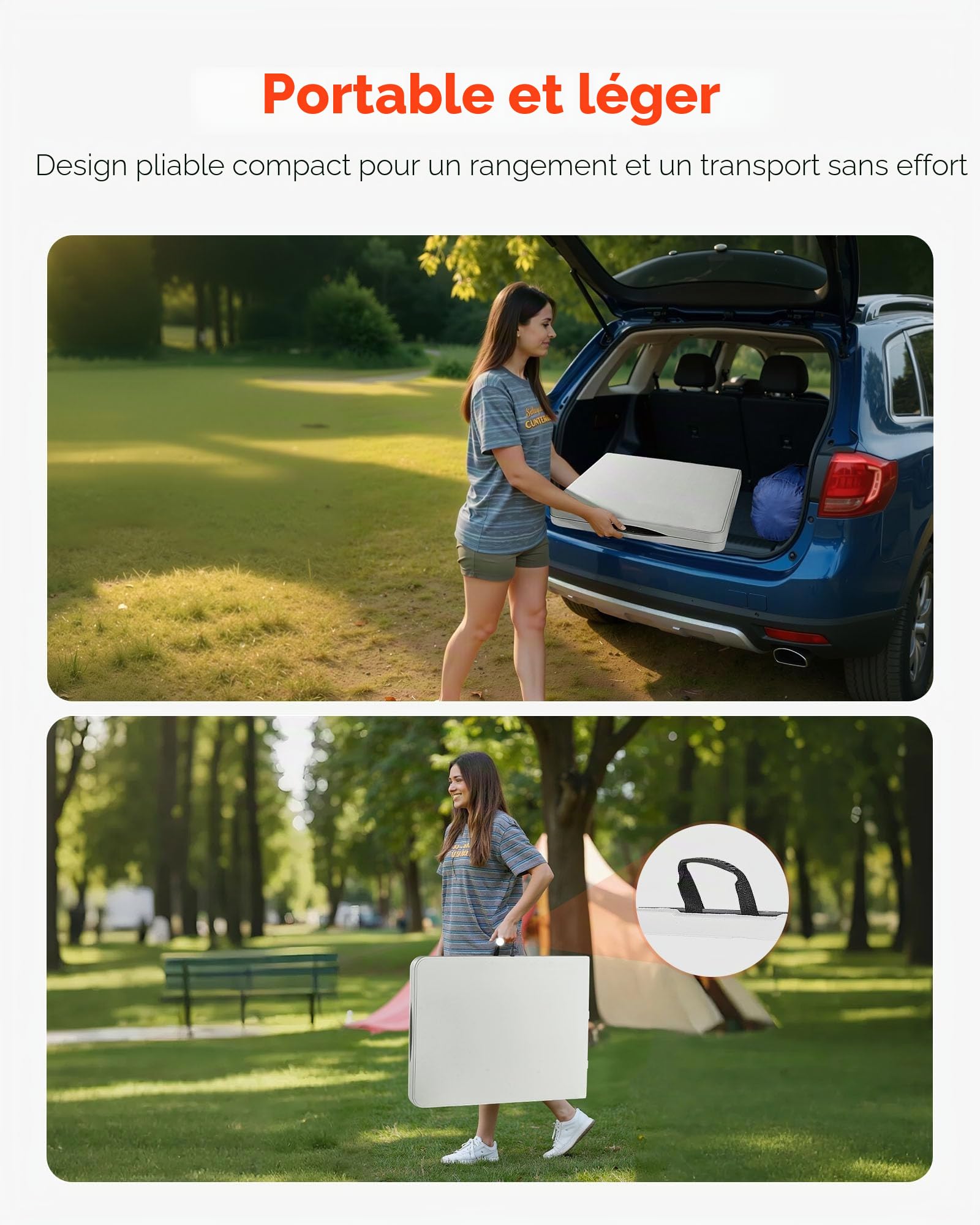 VEVOR Table Pliante Rectangulaire en Plastique, Table Utilitaire Portable de 180 cm, Solide et Stable, avec Poignée Intégrée, pour Soirée, Pique-Nique, Camping, Intérieur et Extérieur, Blanche