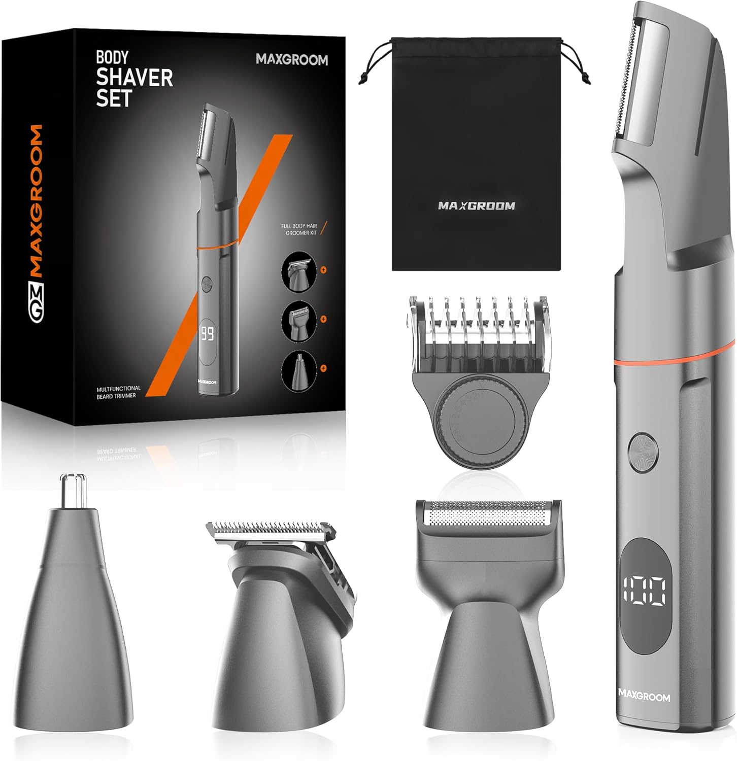 MAXGROOM Manscape Body Hair Trimmer for Men, Waterproof Pubic, Groin & Ball Shaver, No-Nick Mens Electric Grooming Kit with LED Display, USB Rechargeable
