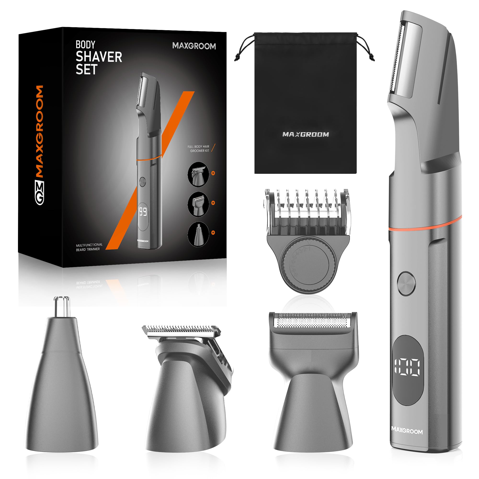 MAXGROOM Intimrasierer Mann, 4-in-1 Rasierer Herren Intimbereich | Epilierer Körper wasserdicht IPX6 Aufladung USB C Lange Lebensdauer 120 Minuten