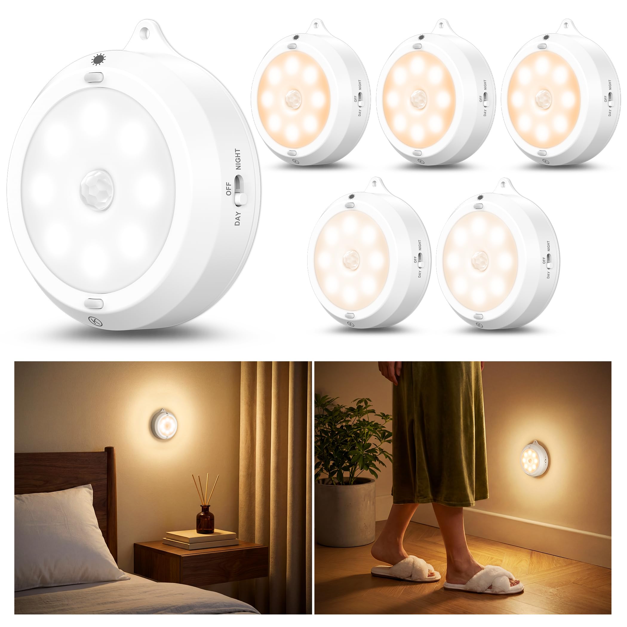 YiaMia Motion Sensor Under Cabinet Lights - 6 Pack, Indoor Smart