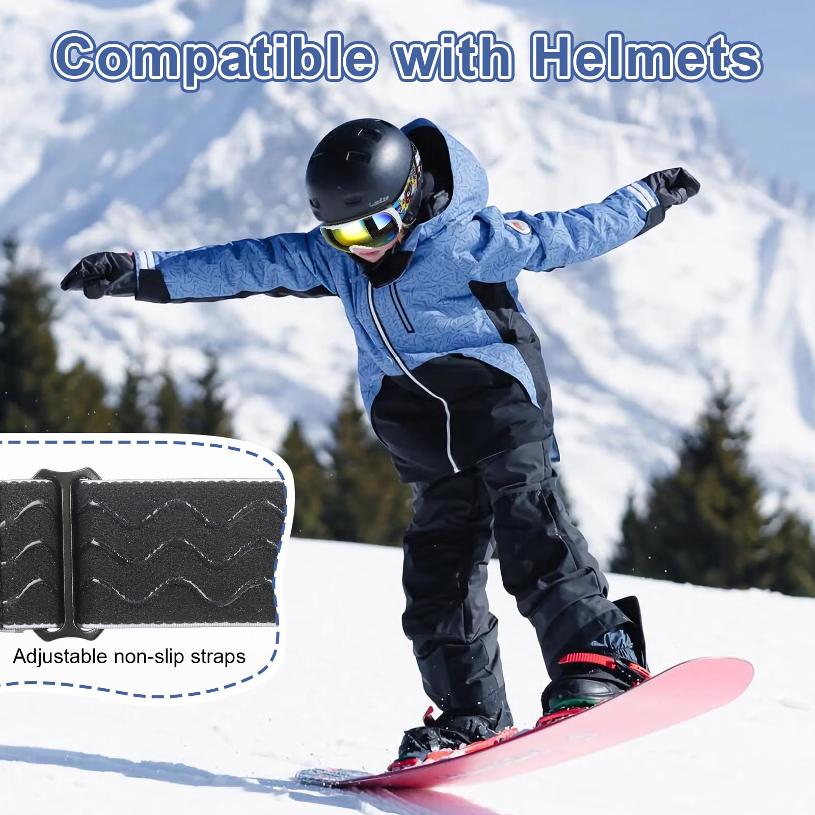 YOOXARMOR Maschera da Sci Bambino,Occhiali da Snowboard con Doppie Lenti per 6-14 Anni Ragazzi Ragazze,OTG Protezione UV400 al 100% Anti Nebbia per Sci Snowboard Sport Invernali,Compatibile con Casco
