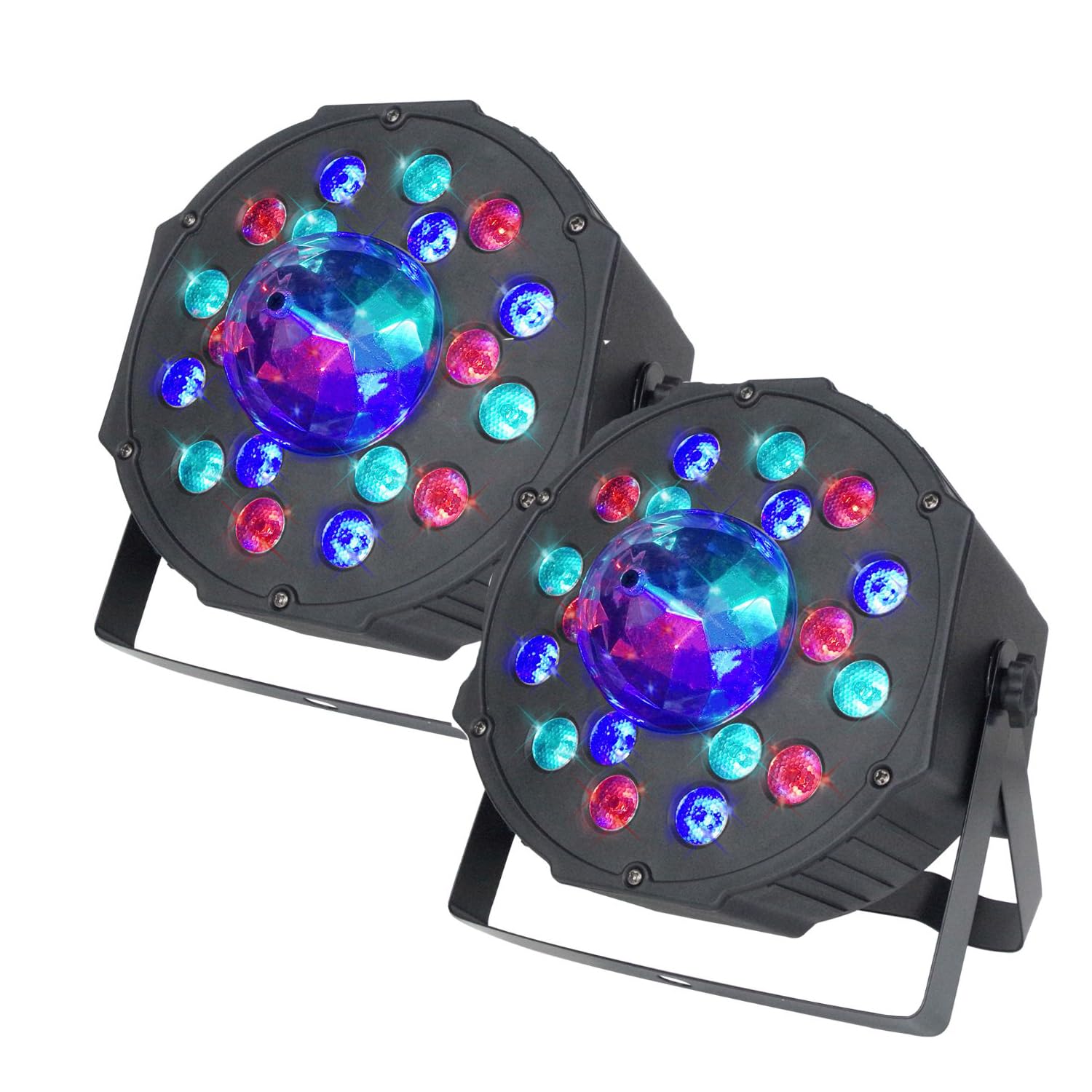MOSFiATA Reflektor LED Par z kulą dyskotekową, reflektor RGB, 2 w 1, oświetlenie imprezowe, na imprezę, wesele, Halloween, Boże Narodzenie, zestaw 2 szt