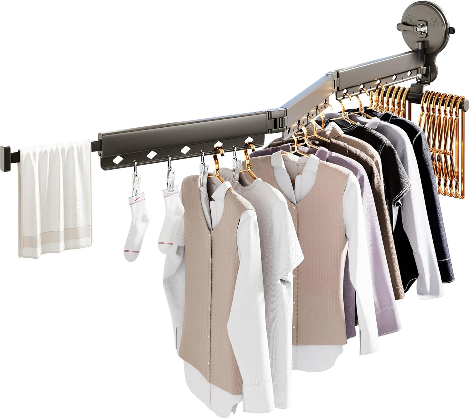 Suction Cup Drying Rack,Drying Rack Clothing,Clothes Drying Rack Wall Mounted,Laundry Drying Rack,Foldable,Collapsible,Retractable,with Clips Black