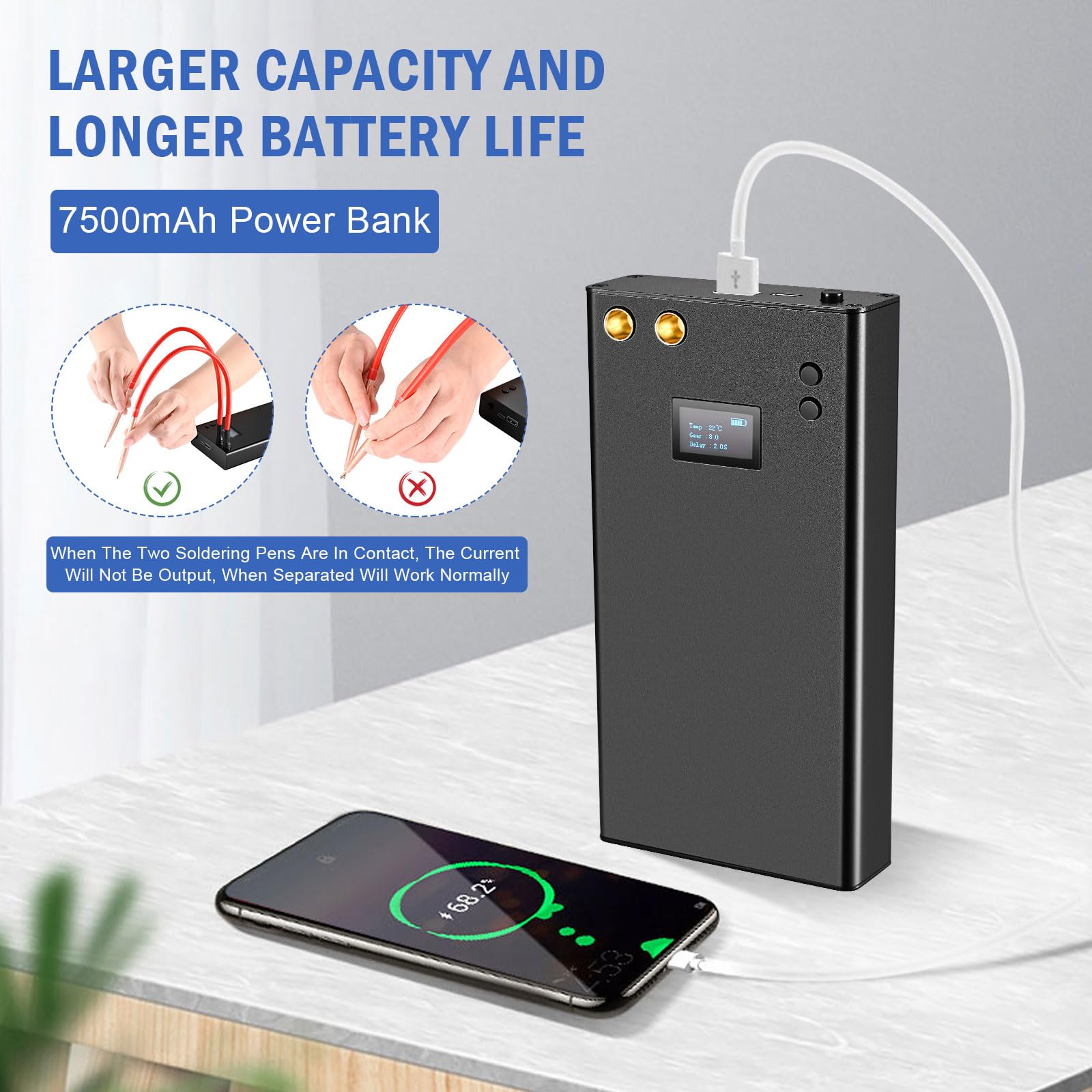 Punktschweißgerät 7500mAh 70 Gänge einstellbar DIY Punktschweißmaschine LCD Bildschirm mit 5m Nickelblech für Akku Tragbares digitales Punktschweißgerät Spot Welder