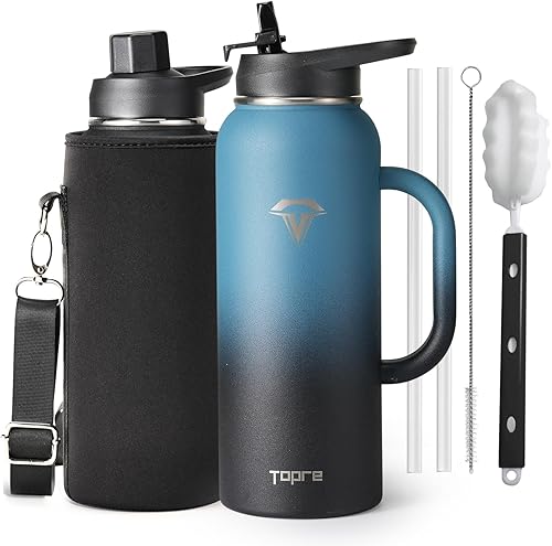 Miniatura 9 de Botella de agua aislada de 32 onzas, botella de agua de acero inoxidable con aislamiento al vacío, sin BPA y a prueba de fugas - con asa de