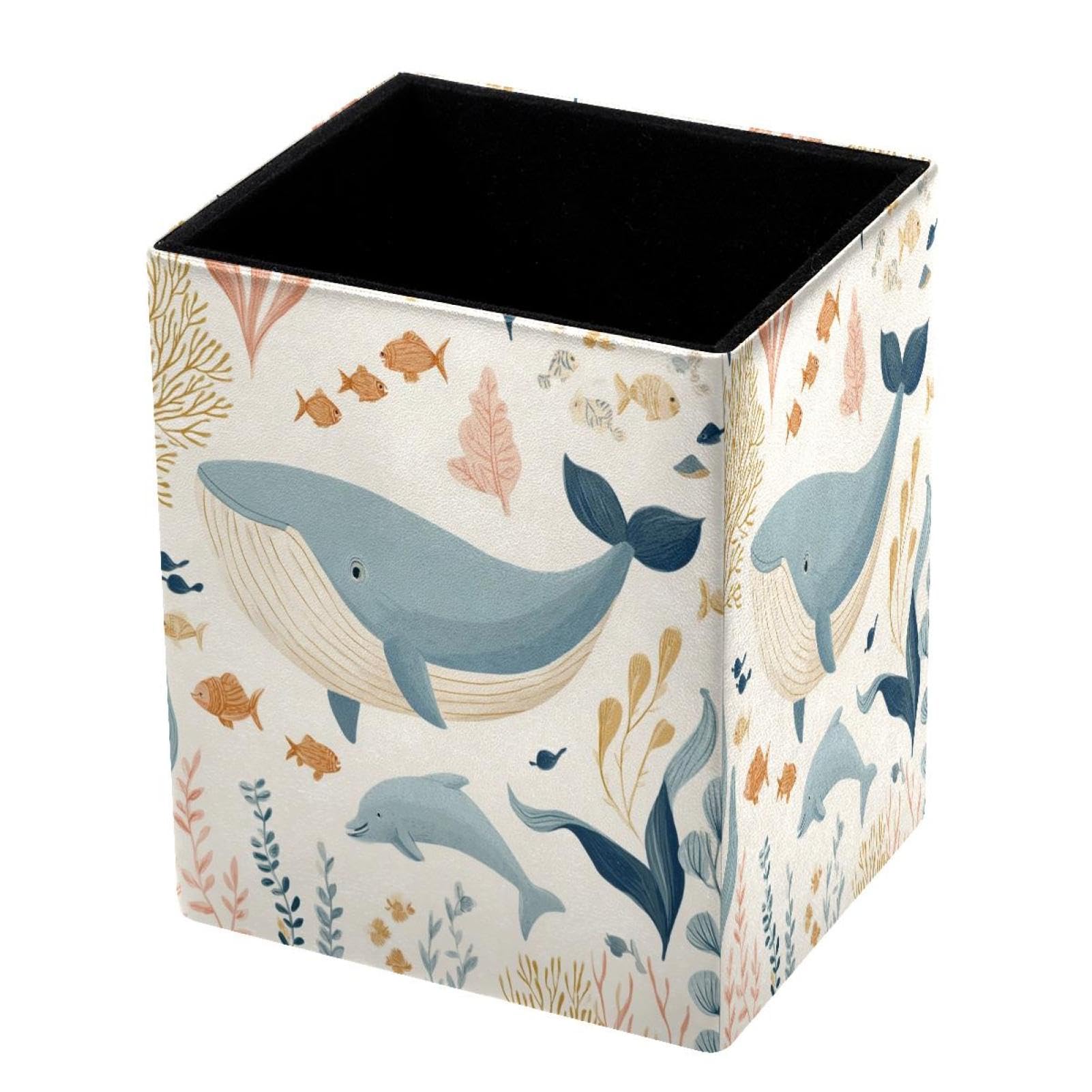 DragonBtu Desktop Pencil Holder, Whale Rectangular Pencil Cup, Pencil Storage Bag Office Desk Supplies Case for School, Kids