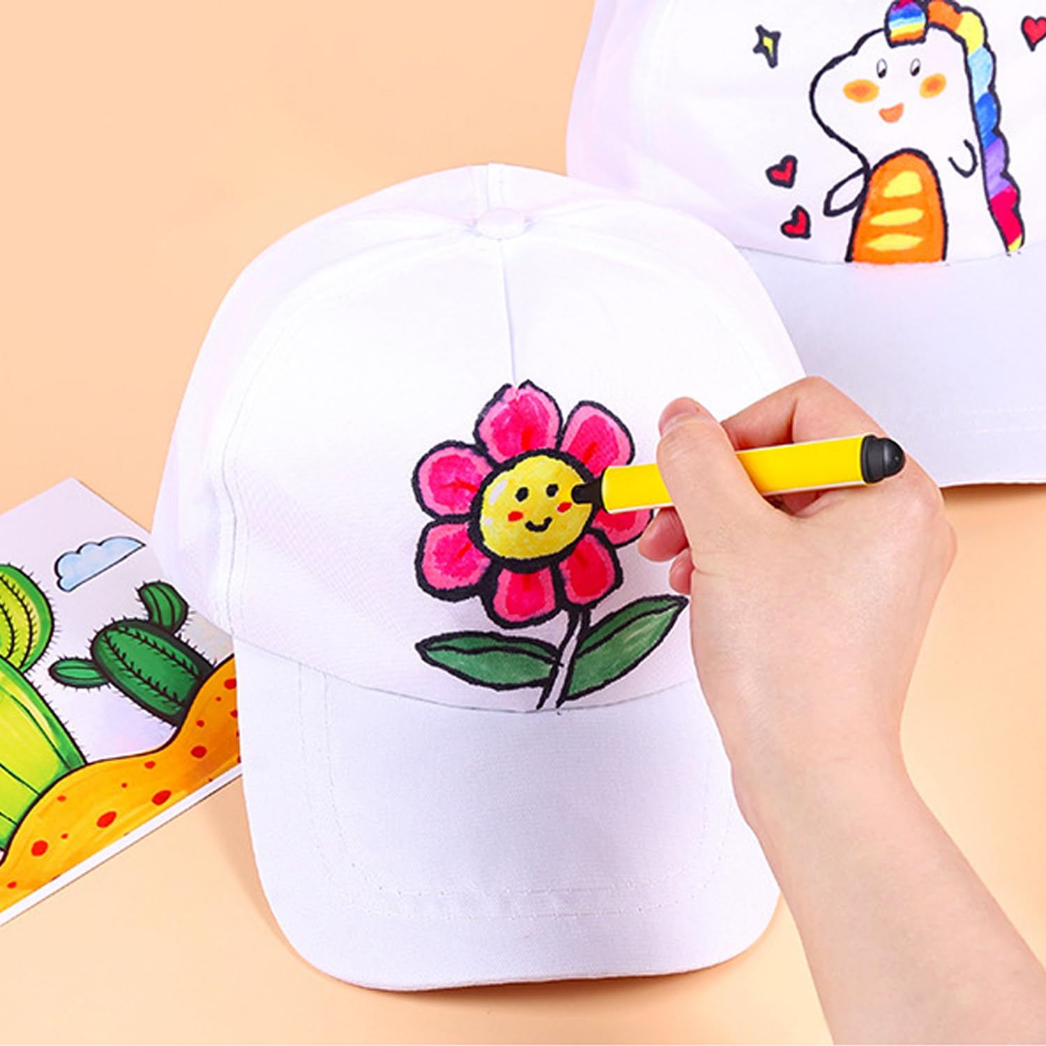Gorras infantiles para pintar, gorra de graffiti, gorra de béisbol DIY con pegatinas, 10 piezas