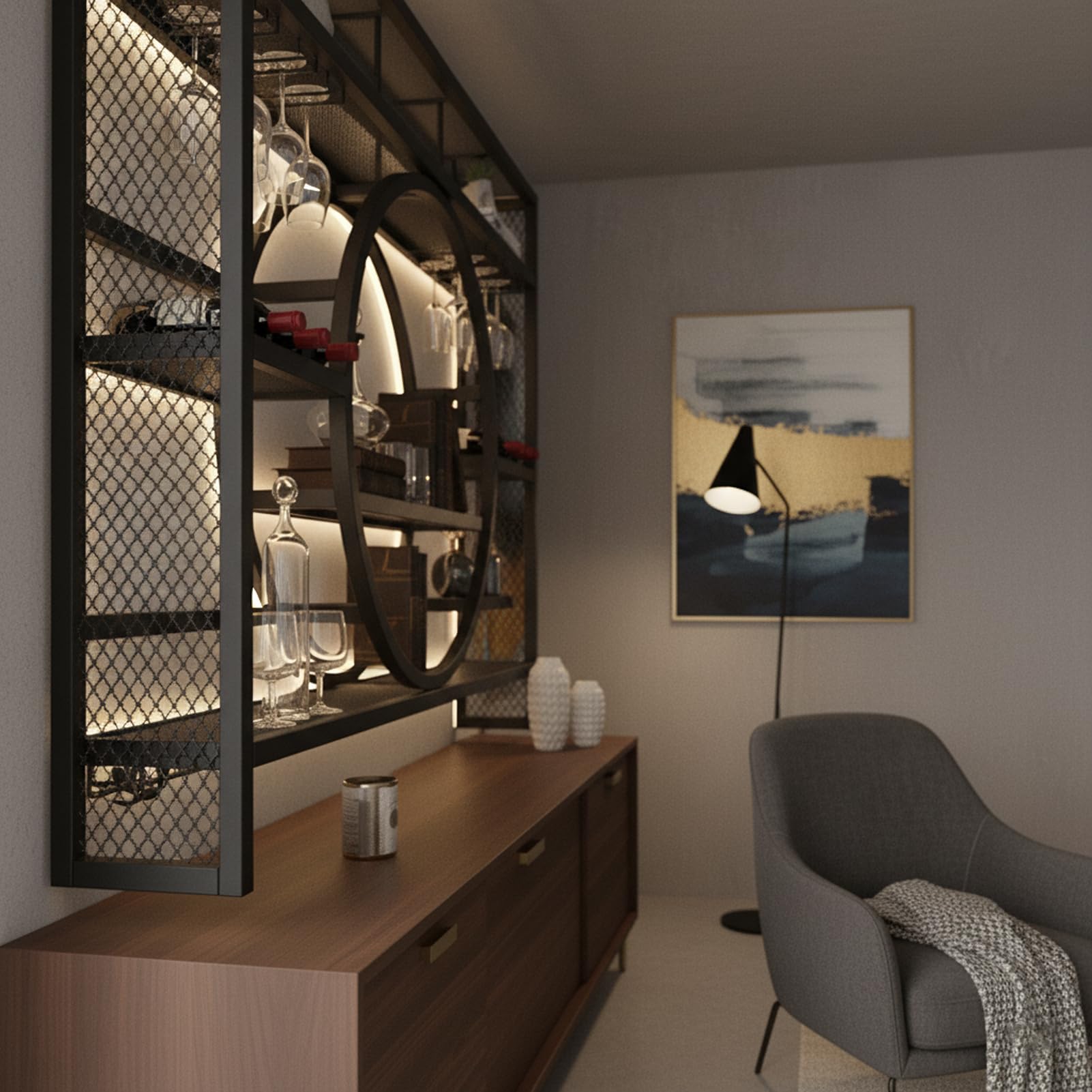 Weinregal Wand Metall, Bar Regal mit Weingläserhalter - Modernes Weinflaschenregal für Küche, Esszimmer, Home Bar und Restaurant, Wandmontage (Schwarz, 140cm)