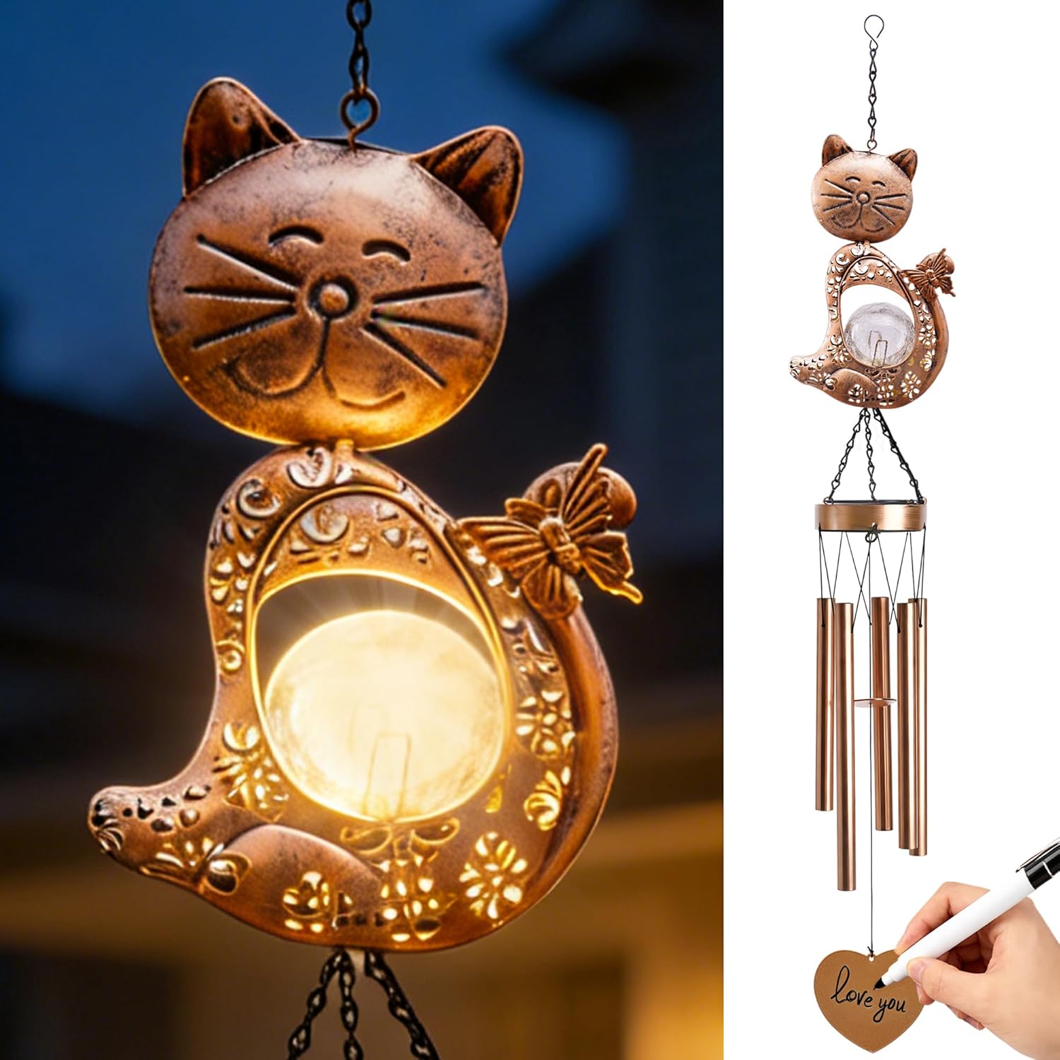 Nacome Cat Wind Chimes Outdoor Indoor: Weatherproof Metal Outdoor Decor Easy Hanging for Garden Patio Tree Window - Melodious Mother's Day Birthday Gifts for Mom Women Mom Grandma Her Wife