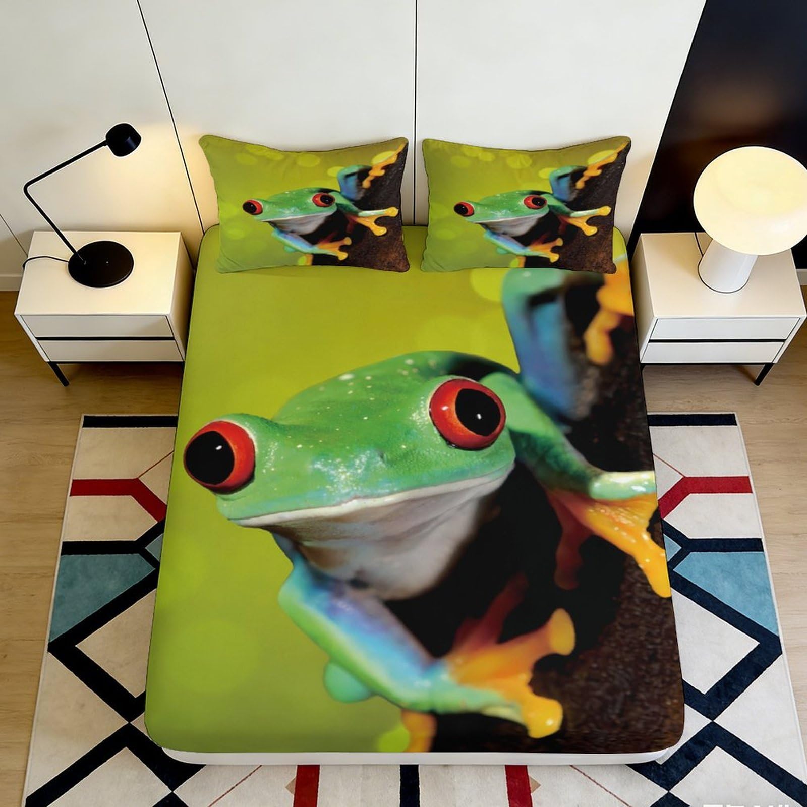 3D Printed Cute Axolotl Fitted Sheet Microfiber Deep Pocket Non-Slip Bedding Full Wrap Aquatic Mattress Fitted Cover Washable for Adults Teens 200x200x25cm