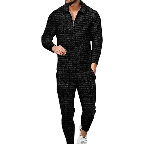 Men's Polo Sweatsuit Sets Long Sleeve 2 Piece Outfit Fashion Jogging TrackSuit Comfy Casual Set for Men