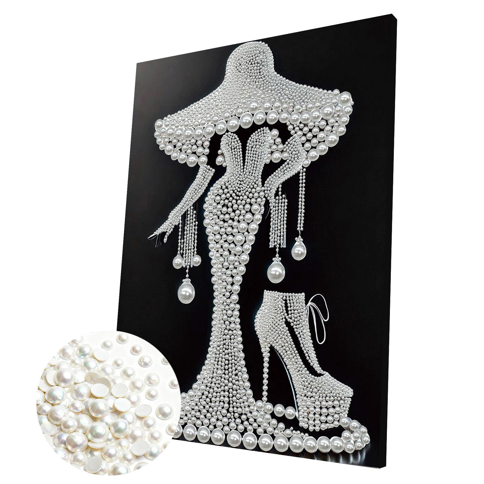 DIY Pearl Painting Kit with Wooden Frame, 3D Plastic Pearl Art Diamond Art Kits for Adults, Ready-to-Hang Home Decor, Gift for Women Beginners(High Heels Lady)(30 * 40cm)