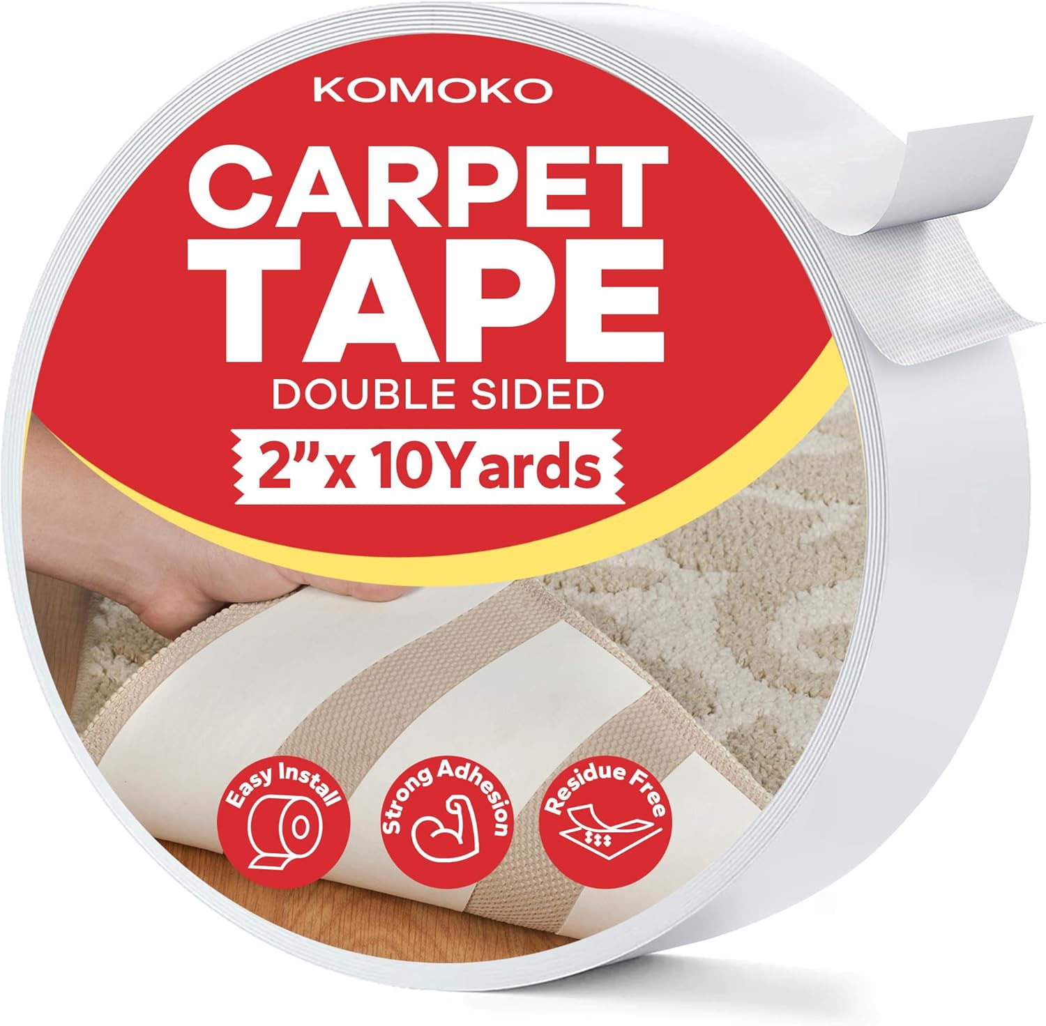 Komoko Carpet Tape (2 Inches x 10 Yards), Double Sided Tape