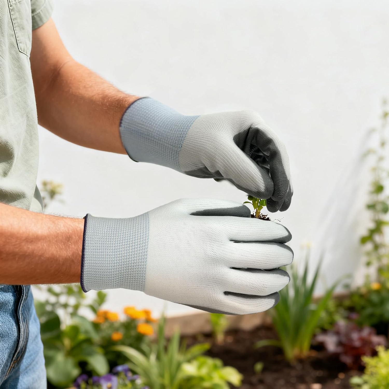 YOUKE OLA 120 Pair Gardening Gloves for Men Women, Breathable Rubber Coated Garden Gloves Working Gloves for Gardening, Construction Grey