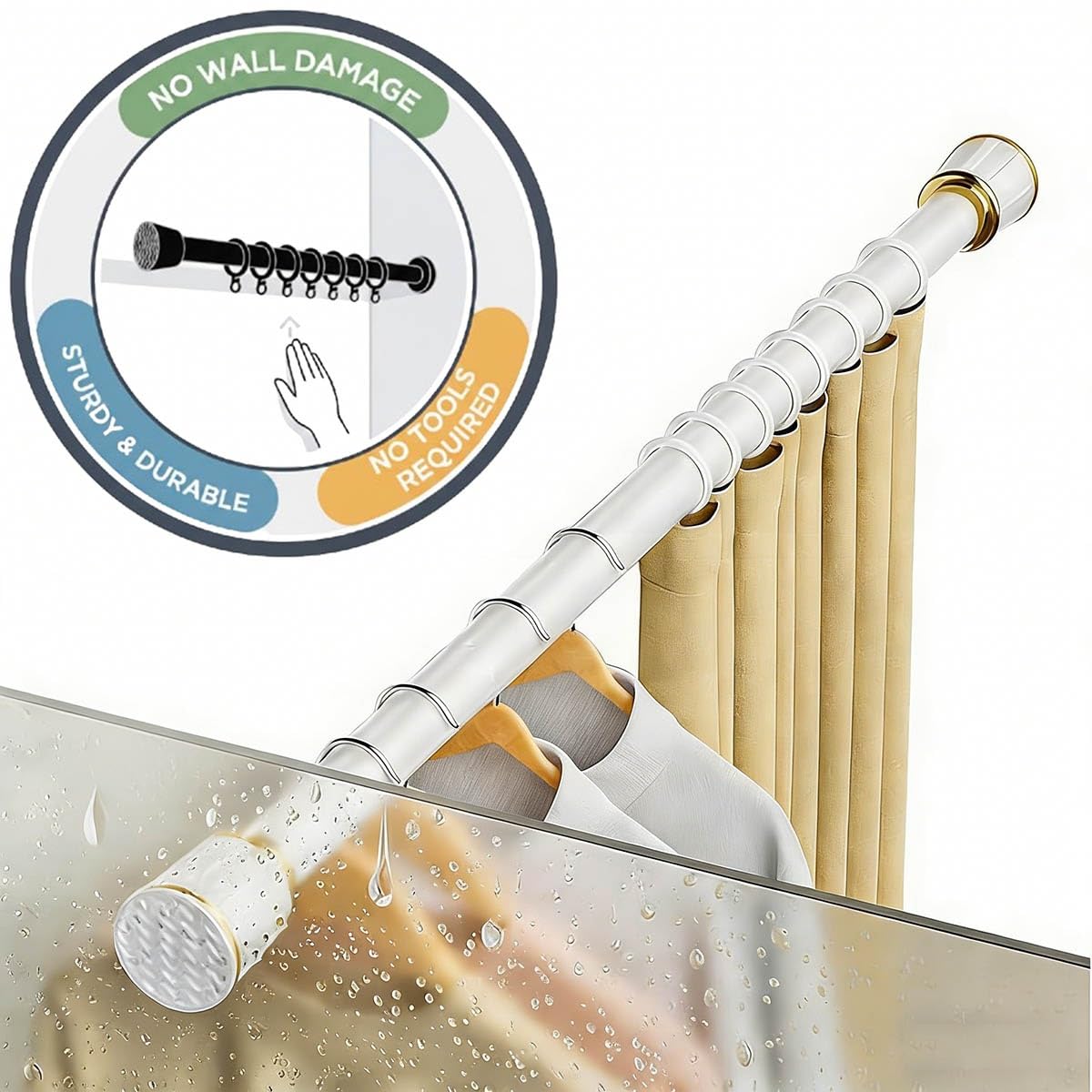 ain Rods Inless – Lot de 2 tringles en acier sans perçage pour chambre à coucher, cuisine, salle de bain (noir, 33 à 49,8 cm)