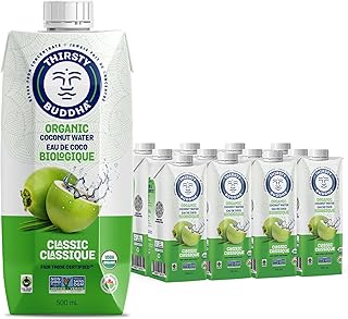 THIRSTY BUDDHA Coconut Water - Pure Coconut Water- Premium Coconut Water- Organic Coconut Water- Fair Trade Certified Coconut Water- All Natural Hydration – Electrolytes – Sports Drink- No Added Sugar– Vegan –Non-GMO Coconut Water, 500ml (12/500ml)