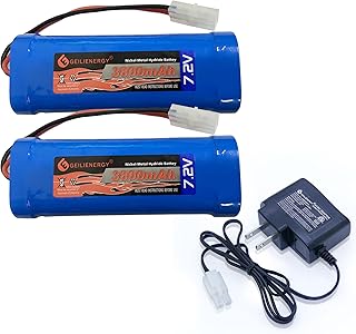 GEILIENERGY 7.2V 3800mAh Rechargeable Replacement Battery Pack with Tamiya Connector for RC Cars, Boats Robots(2PACK)+4.8V-7.2V Smart Charger(1PACK)