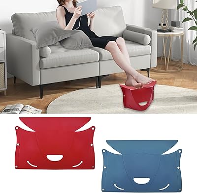 Foldable Airplane Foot Rest for Long Flight, Portable Camping Hiking Stool Travel Under Desk Foot Leg Rest for Airplane, Subway, Outdoor RedNavy