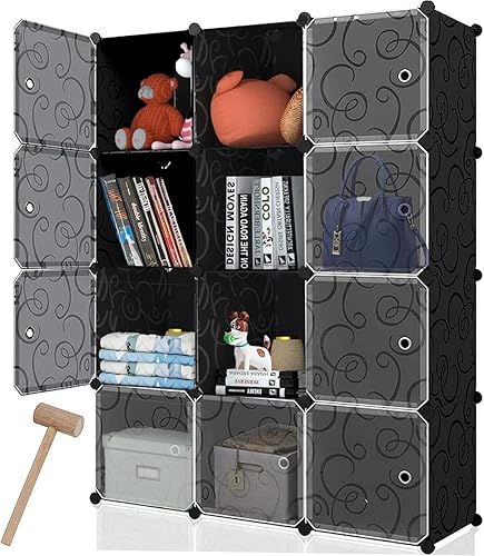 Organizador de almacenamiento de 12 cubos, organizador de almacenamiento de armario de 14 x 14 pulgadas con puertas, armario portátil, estantes de