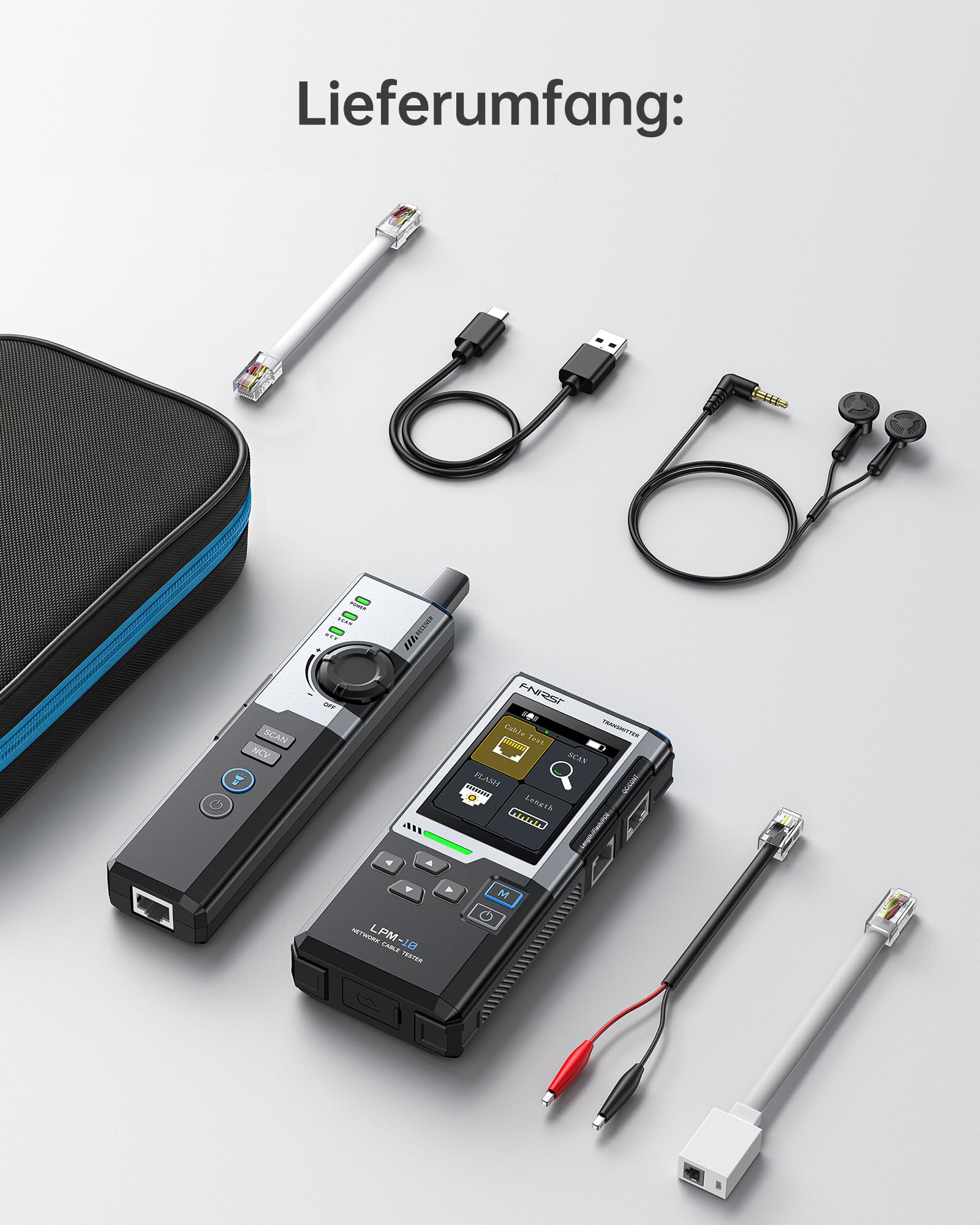 FNIRSI LPM-10A Netzwerktester Kabeltester RJ45 RJ11 LAN Ethernet Tester CAT5 CAT6 PoE NCV Längentest wiederaufladbar