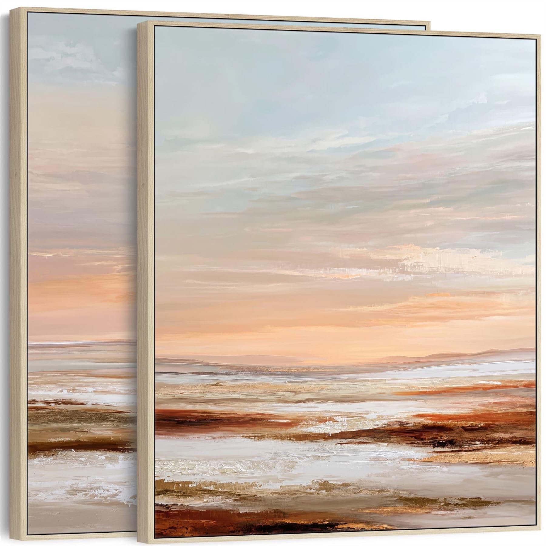 Wallfillers Orange Grey - Rust Horizons Abstract Landscape - Pair of Framed Abstract Artwork - Set of 2 (145cm x 84cm)