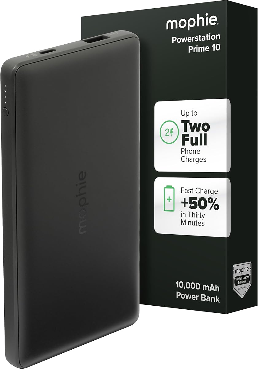 Banco de energía Mophie Powerstation Slim de 10,000 mAh | Energía fina para el día a día | 15W, multidispositivo