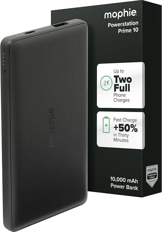Banco de energía Mophie Powerstation Slim de 10,000 mAh | Energía fina para el día a día | 15W, multidispositivo