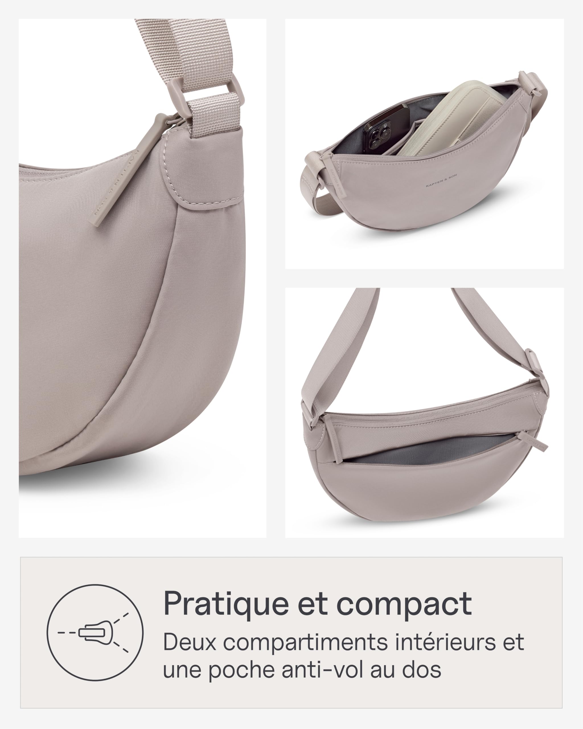Kapten & Son Sac banane 3,5 l | Sac bandoulière femme & homme | Sac bandoulière avec sangle réglable en longueur et compartiment antivol | imperméable | Idéal pour voyages, festivals, quotidien