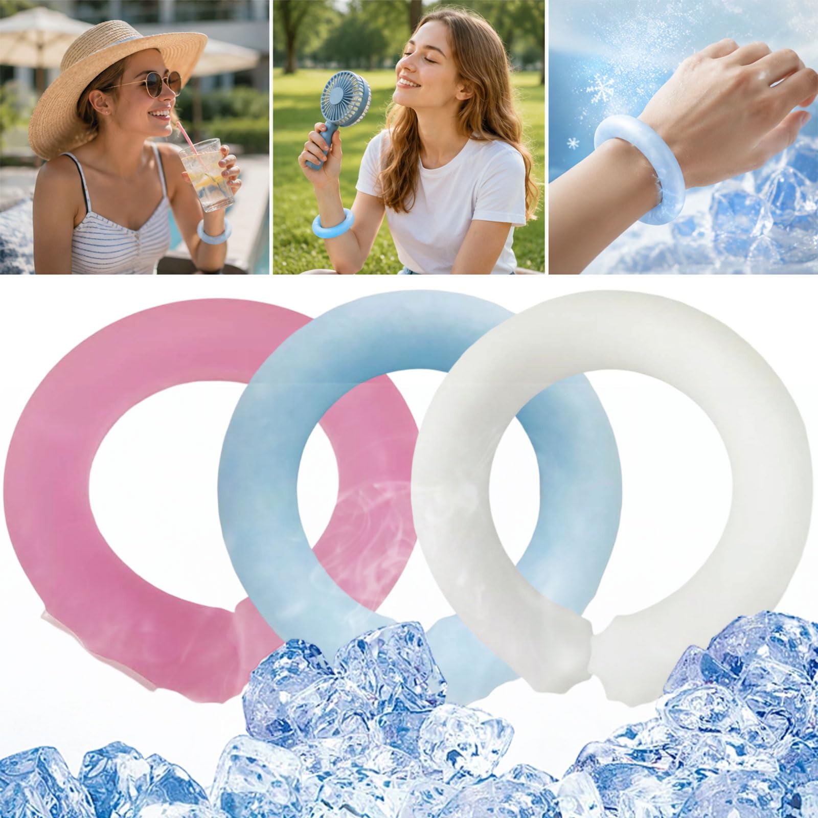 Wiederverwendbares kühlendes Handgelenk-Armband, mehrfarbig, auslaufsicher, TPU-Kühl-Handgelenkring, geeignet für Sommer-Wärmeentlastung, Sport, Arbeit im Freien und Reisen, Camping, Weiß, 4 Stück