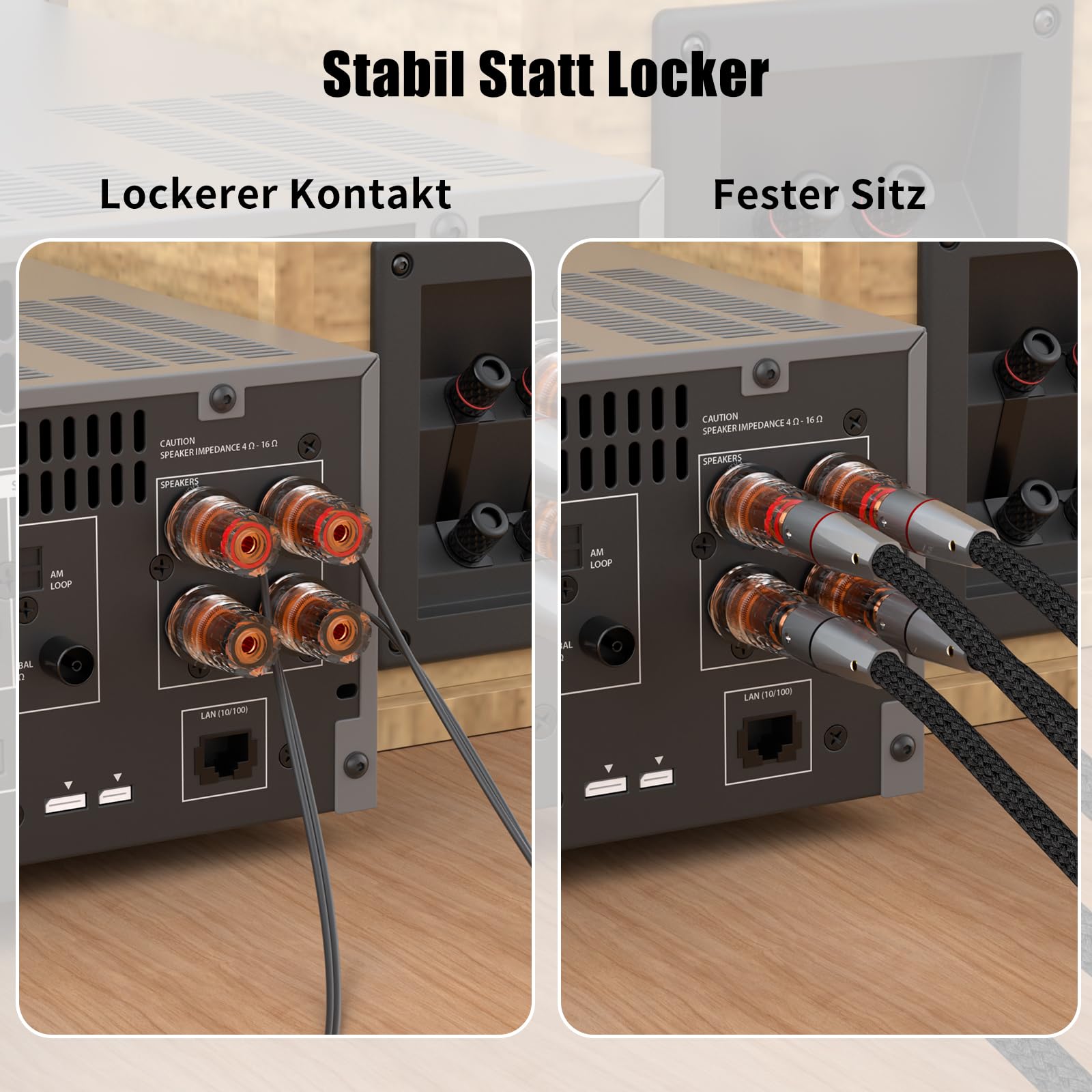 Monosaudio B802R Lautsprecher Bananenstecker, 4 Stück, 7mm/9AWG | 99,998% Reines Kupfer, Rhodiniert, Doppel-Schraubverriegelung, Mit Inbusschlüssel