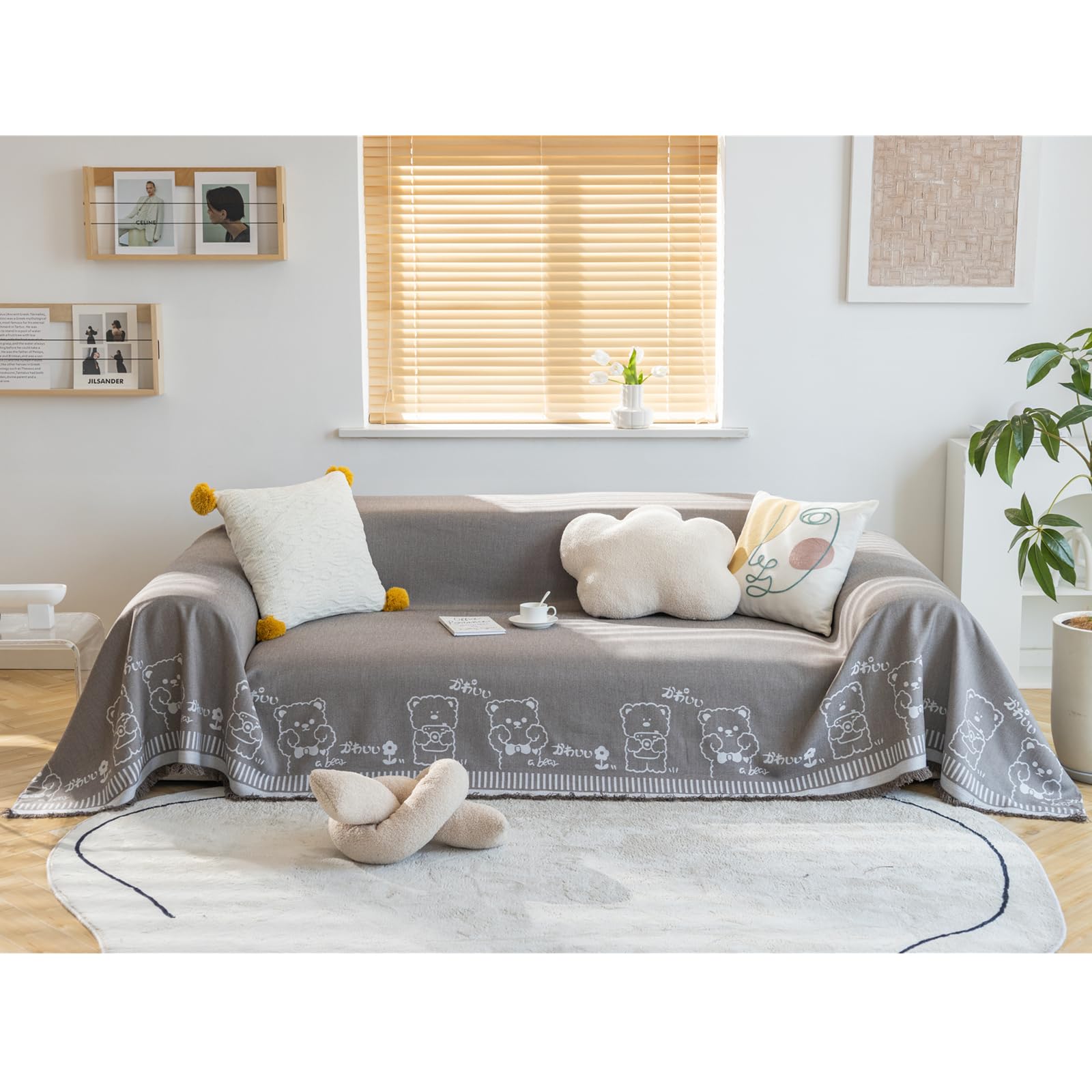 Housse de canapé en coton et lin brun 180x180cm multifonction