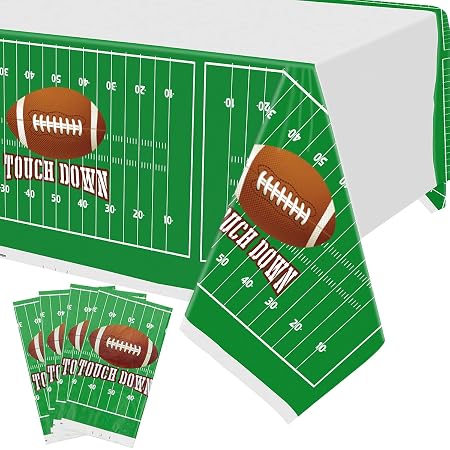 Irenare Football Field Tablecloth - 42.5 X 70.8 Inch Plastic Table Cover (3 Pack) For Game Day & Birthday Party Decor