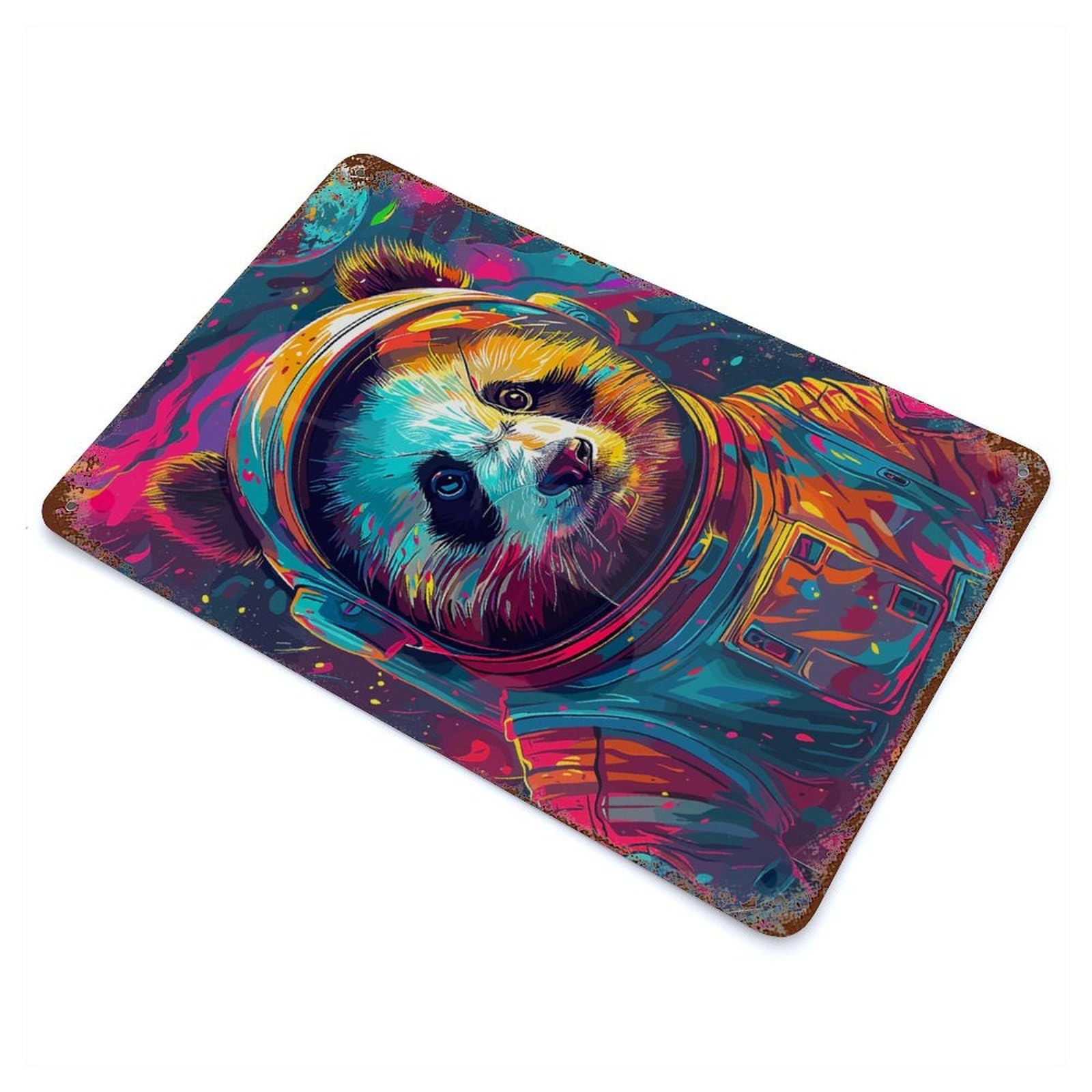 Panda Astronaut Space 11.8"x7.9" Rustic Tin Plaque, Industrial Home Decor for Farmhouse, Kitchen And Entryway Decor