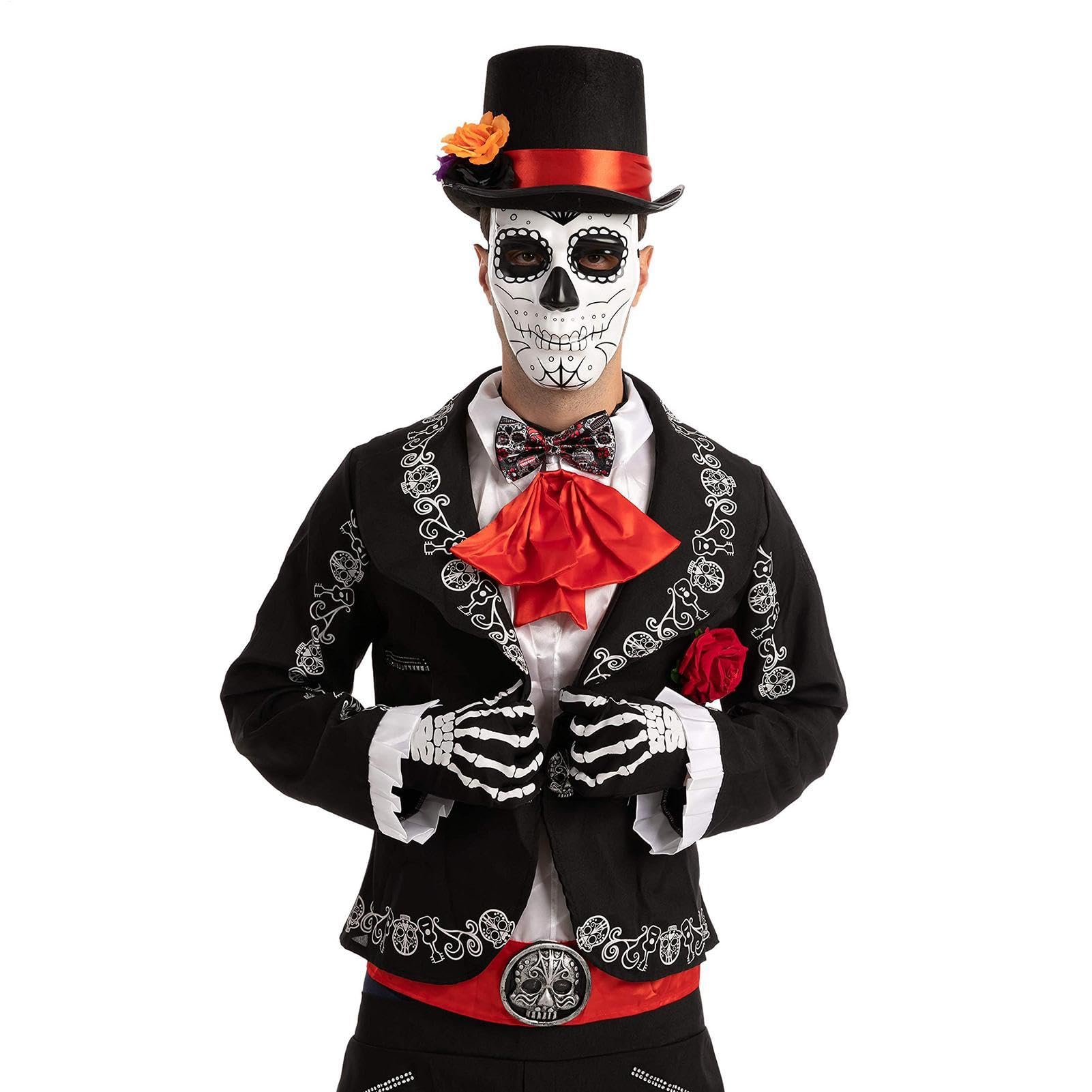 Day of the Dead Custome Scary Adjustable Cosplay Outfit with Floral Hat