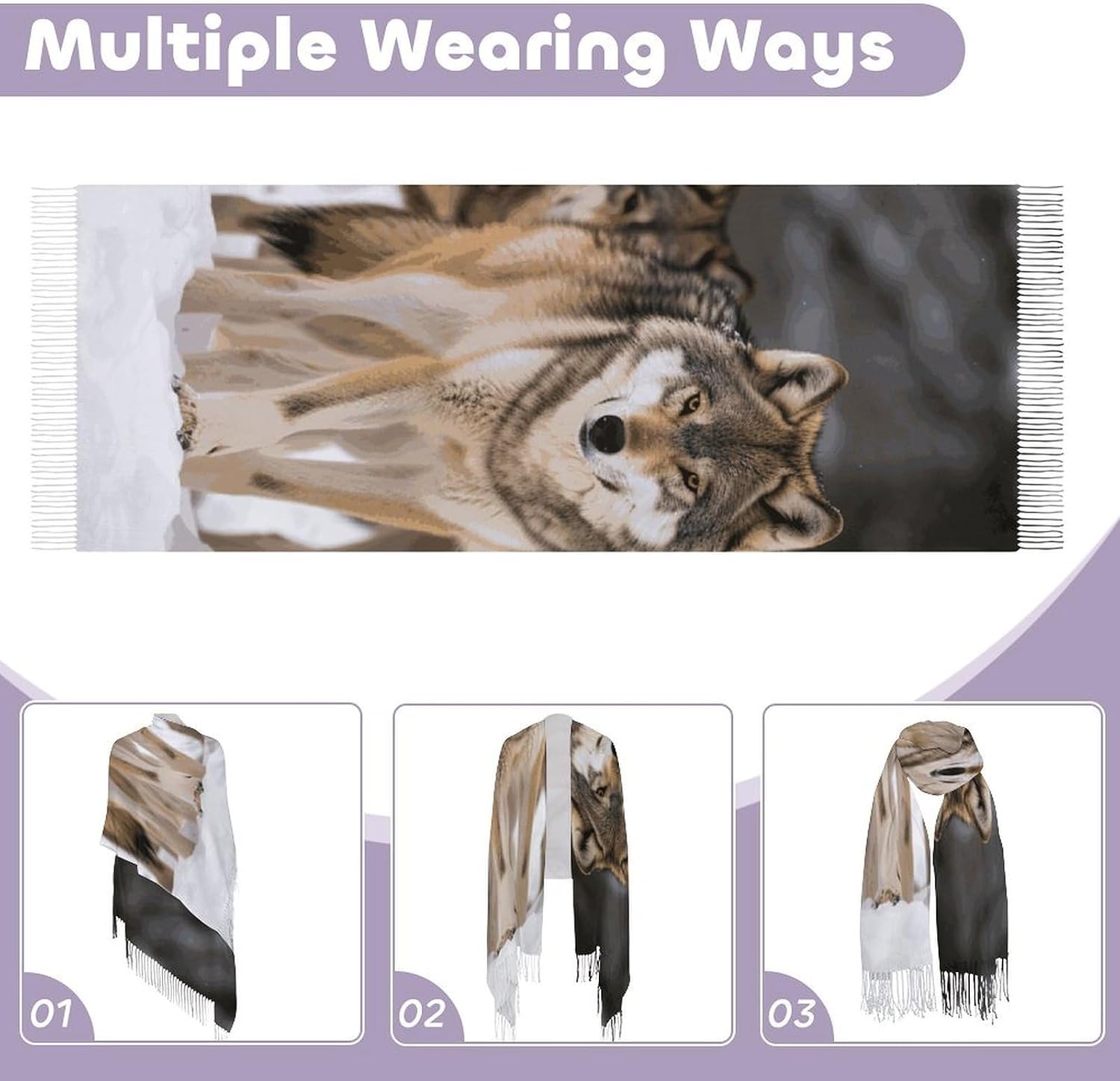 Pack of Wolves Scarf for Women Lightweight, Men's Scarves Classic Winter Fashion Tassel Scarf Shawl Wrap, Cashmere Scarves for Daily Wear
