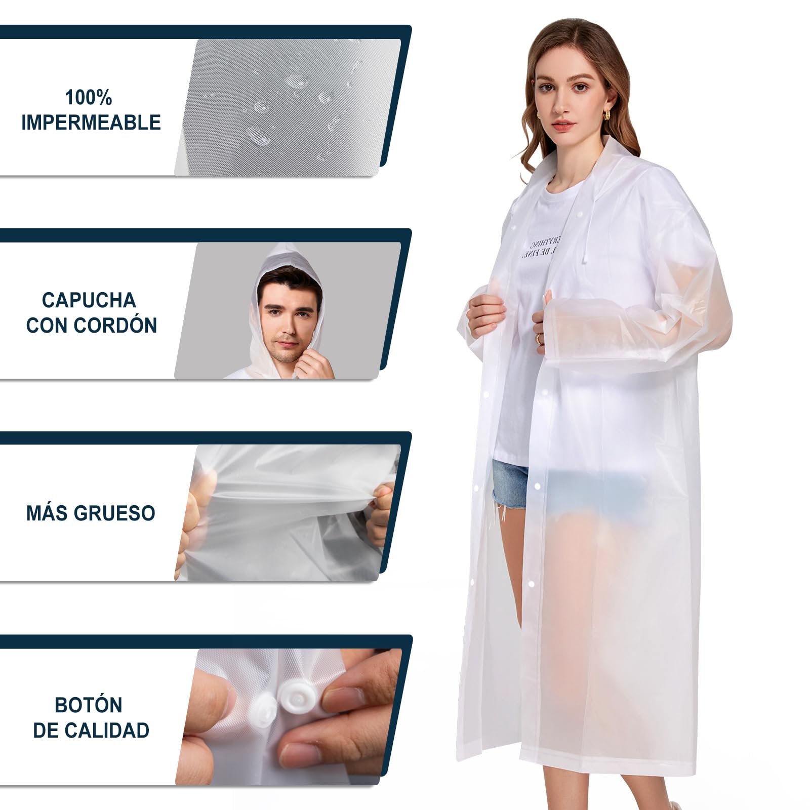 Newbyinn Chubasquero Impermeable Mujer Hombre Poncho Lluvia Transparente 2 Piezas