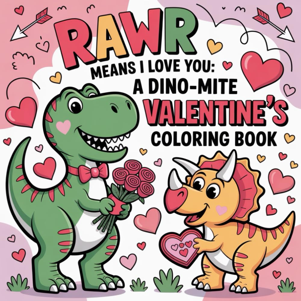 Rawr Means I Love You: A Dino-Mite Dinosaur Valentine's Coloring Book for kids, teens and adults.