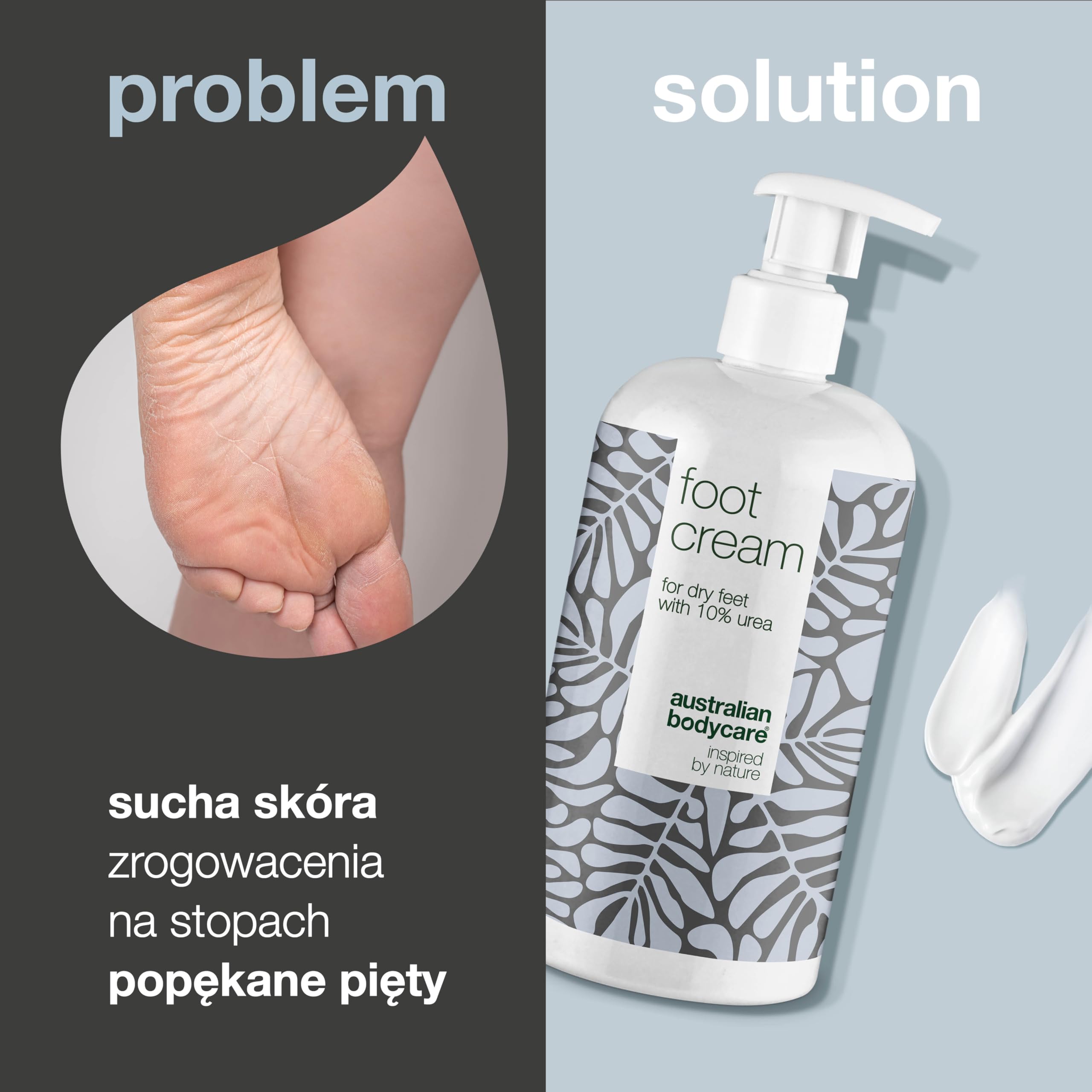 Krem do stóp 500ml | Usuwa i nawilża twardą skórę stóp | Do pielęgnacji suchych i popękanych stóp | 10% Mocznik | Ochrona stóp przed potem z 100% Olejkiem z Drzewa Herbacianego