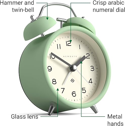 Miniatura 5 de NEWGATE Charlie Bell Echo - Reloj despertador  Versión moderna del reloj clásico de campana doble  Neo Mint  Números fáciles de leer  Ideal para